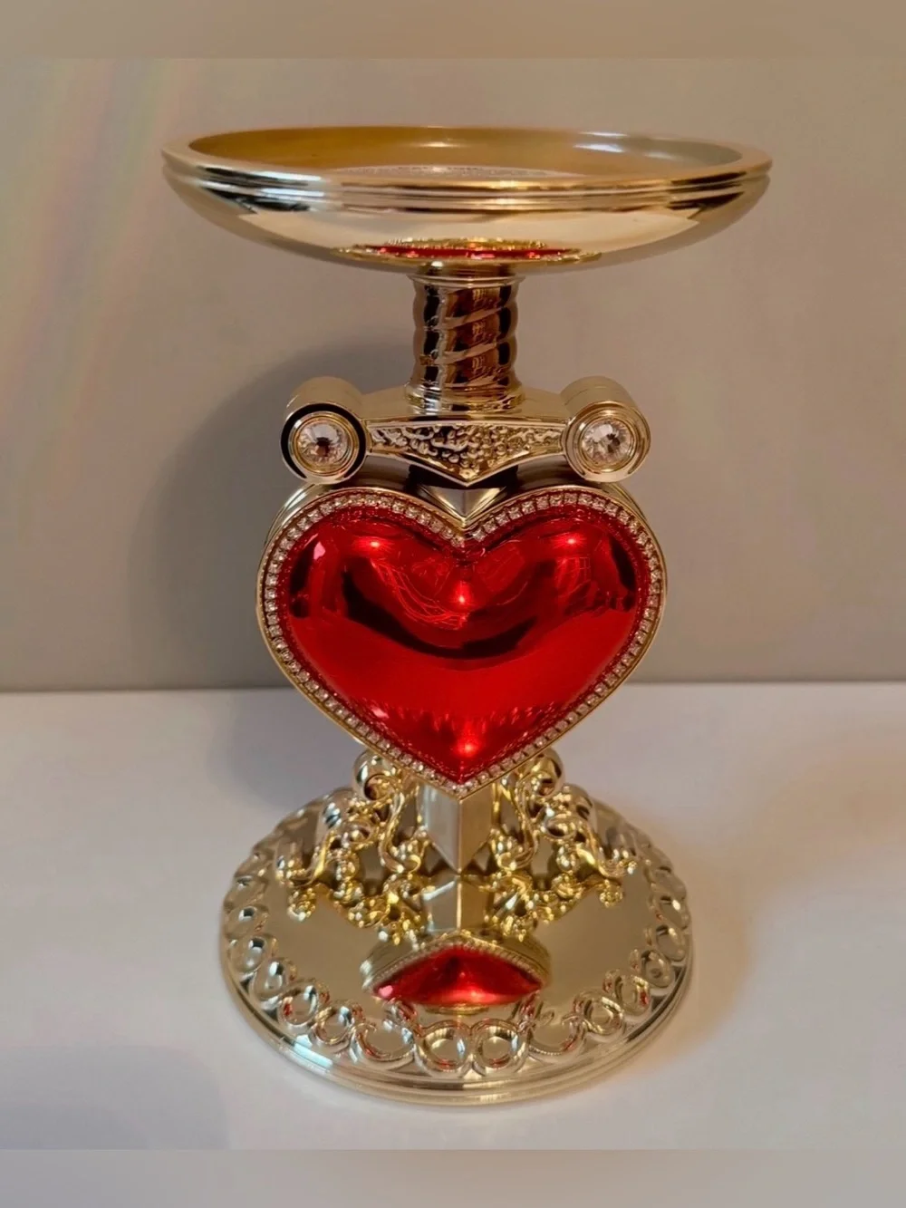 Bath & Body Works Disney Villains Evil Queen Gold & Red Heart Candle Holder